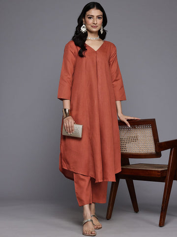 Varanga Women Orange Solid A-Line Kurta Paired With Tonal Bottom